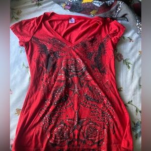 y2k red bedazzled t shirt